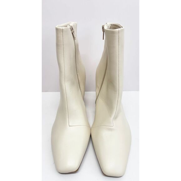 Alfani Boots Size 11 Cream Square Toe Block Heel Faux Leather Rubber Sole - Picture 4 of 11